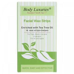 BODY LUXURIES FACIAL WAX STRIPS TEA TREE OIL 18PC
