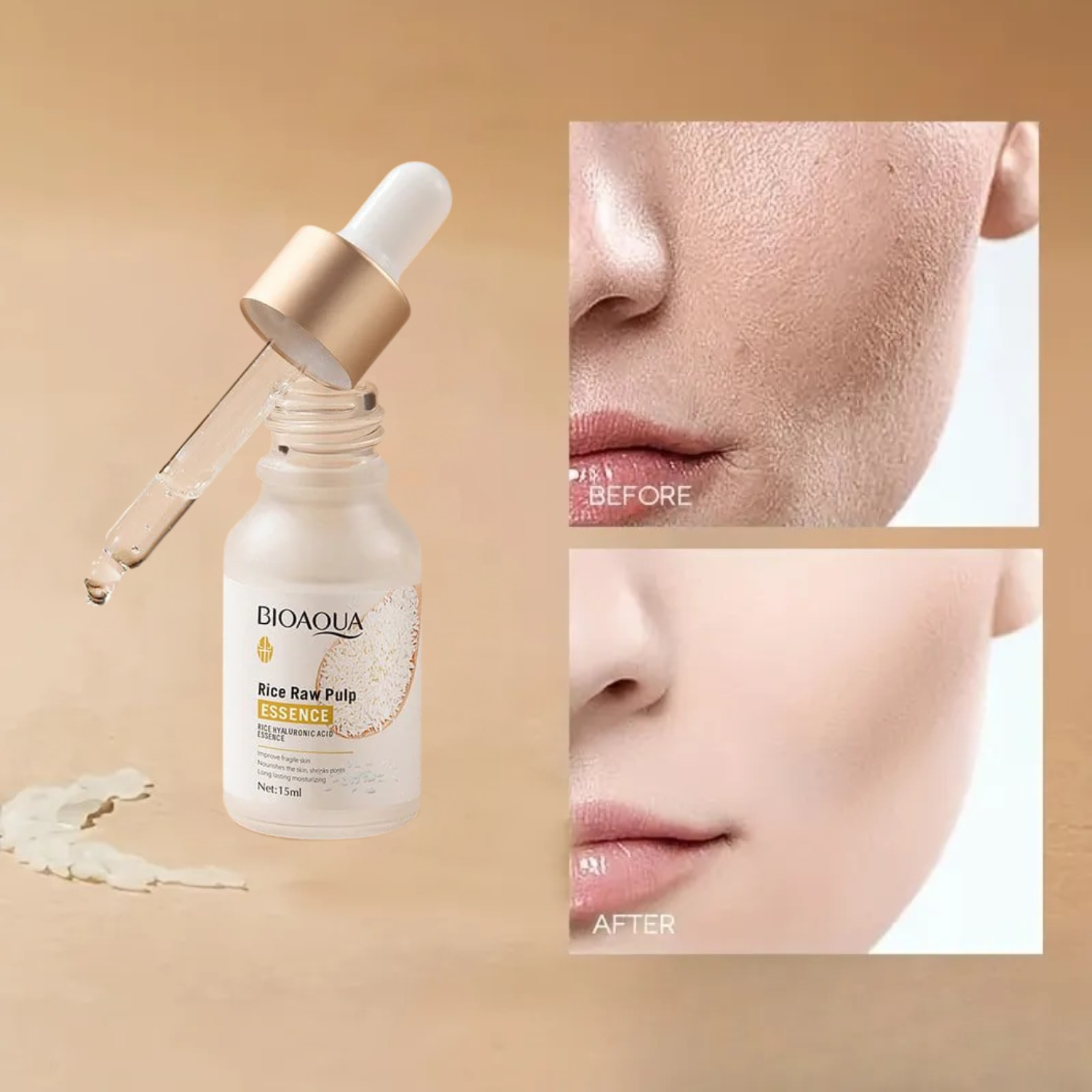 Bioaqua Rice Raw Pulp Essence Hyaluronic Acid Serum 15ml